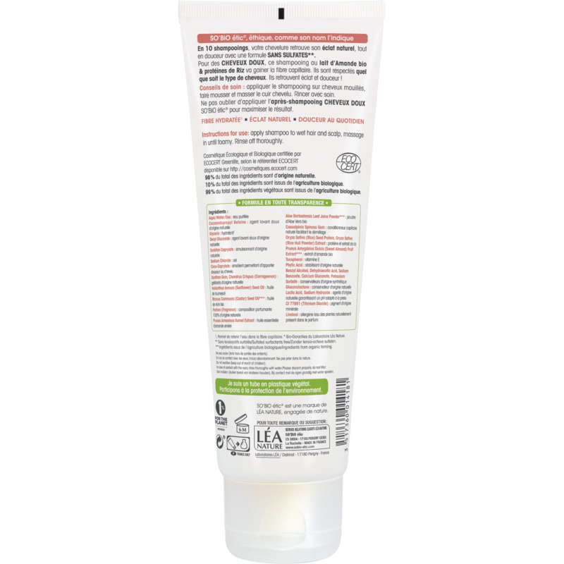 SO'BiO Étic Shampooing Cheveux Doux au Lait d'Amande Bio 250ml