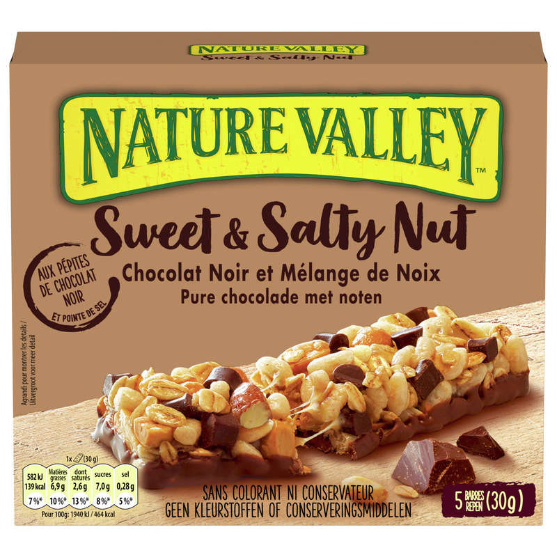 Nature Valley Barres Croquantes Cacahuètes, Amandes Et Pépites De Chocolat Noir 30G