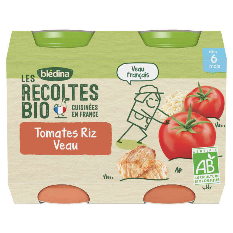 Blédina Petits Pots Bio Tomates Riz Veau Dès 8 Mois 2x200g