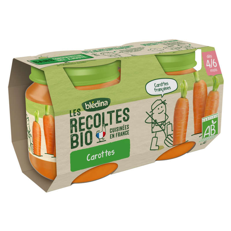 Blédina Petits Pots Bio Carottes de nos Régions Dés 4/6 Mois 2x130g