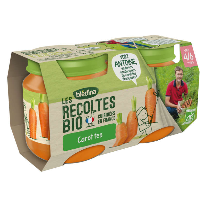 Blédina Petits Pots Bio Carottes de nos Régions Dés 4/6 Mois 2x130g