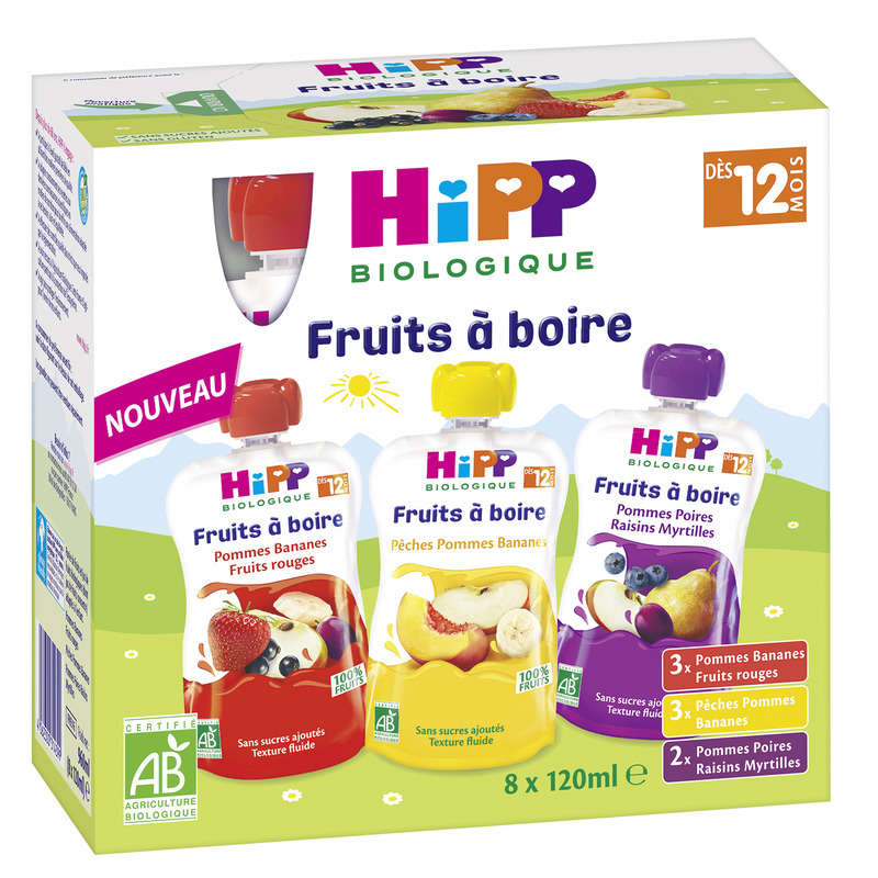 Hipp Biologique Purée de Fruits 3 Variétés, Dès 12 Mois