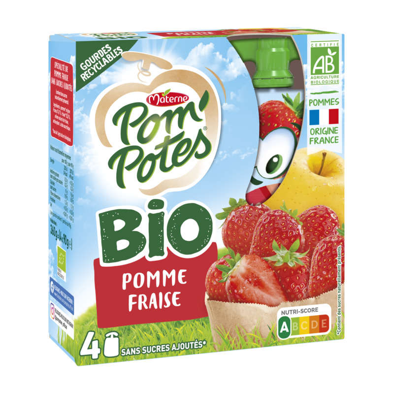 Pom'Potes Compote Fraise Pomme Bio Le Pack De 4X90G