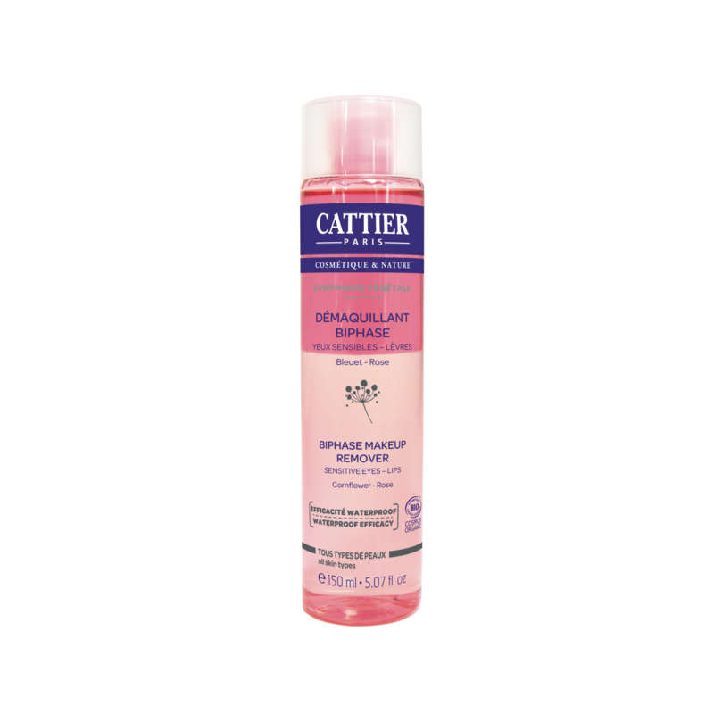 Cattier Démaquillant Biphase Yeux Sensibles Lèvres Bleuet Rose 150ml