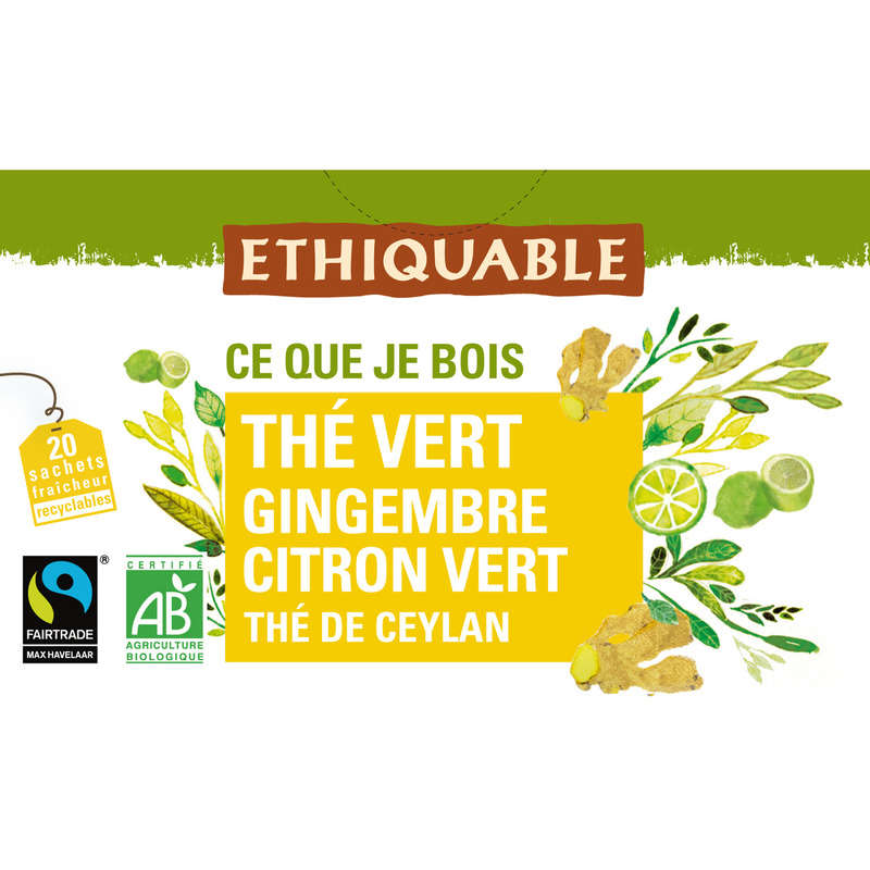 Ethiquable Thé Vert Gingembre Citron Vert Bio 36G