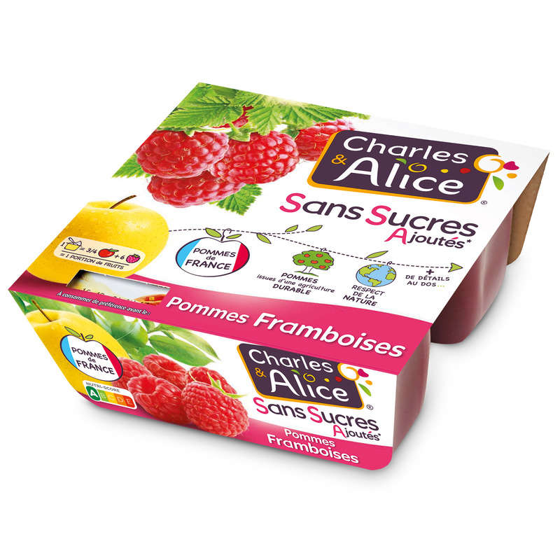 Charles & Alice Dessert pomme framboise sans sucres ajoutés 4x100g