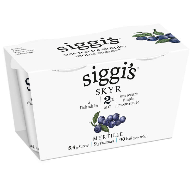 SIGGI'S yaourts skyr 2% de MG à la myrtille 2x140g