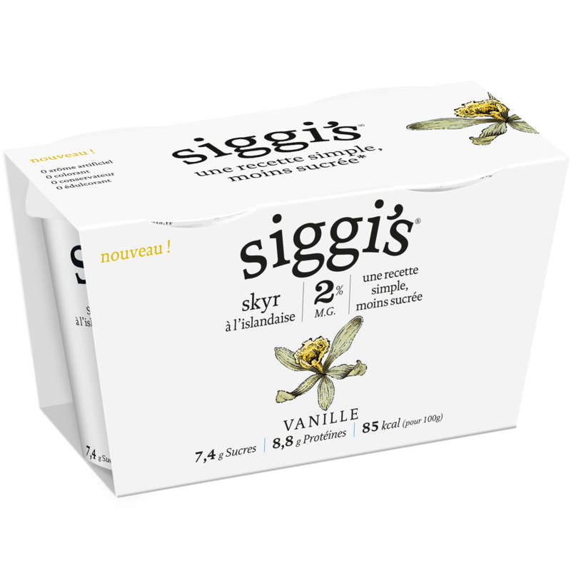 SIGGI'S yaourts skyr 2% de MG à la vanille 2x140g