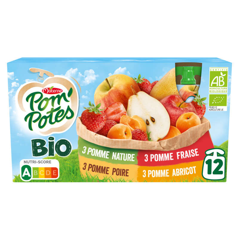 Pom'Potes Bio compotes variétés à la pomme 12x90g