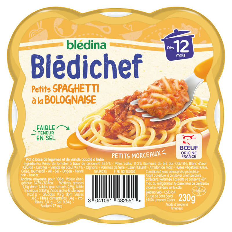 Blédina Petits Spaghetti à La Bolognaise, dès 12 Mois 230g