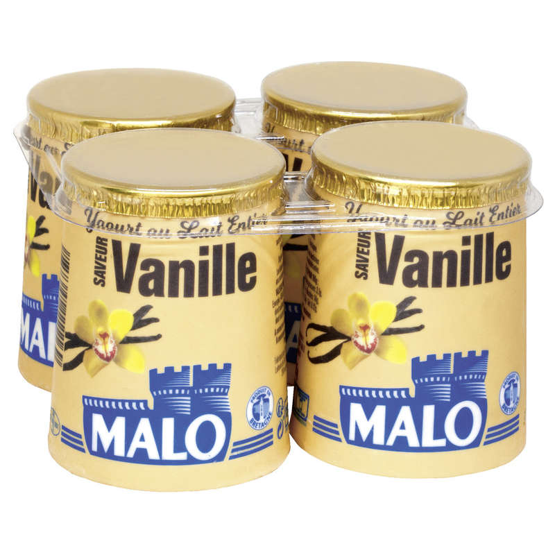 Malo Yaourt au lait entier saveur vanille 4x125g