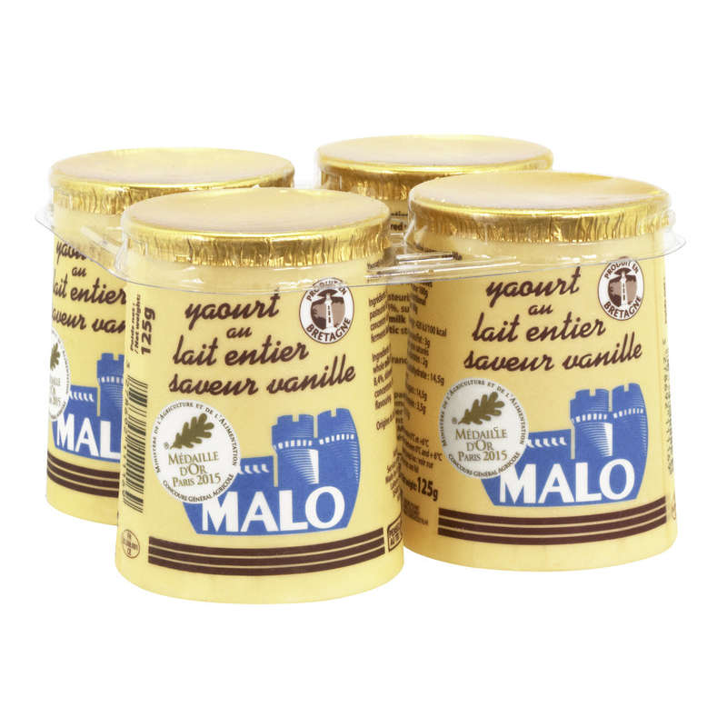 Malo Yaourt au lait entier saveur vanille 4x125g