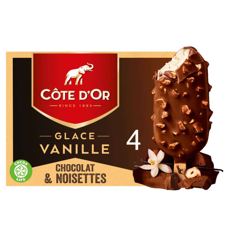 Côte d'Or 4 Bâtonnets Vanille Chocolat Lait Noisette 260g