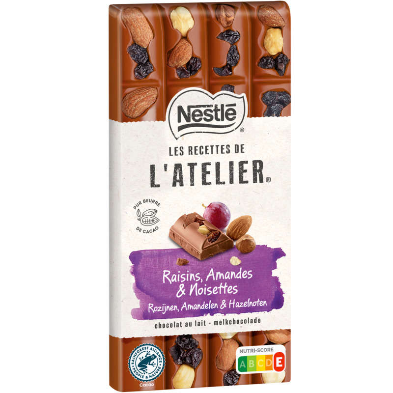 Nestlé Dessert Tablette Chocolat au lait raisins amandes et noisettes 170g