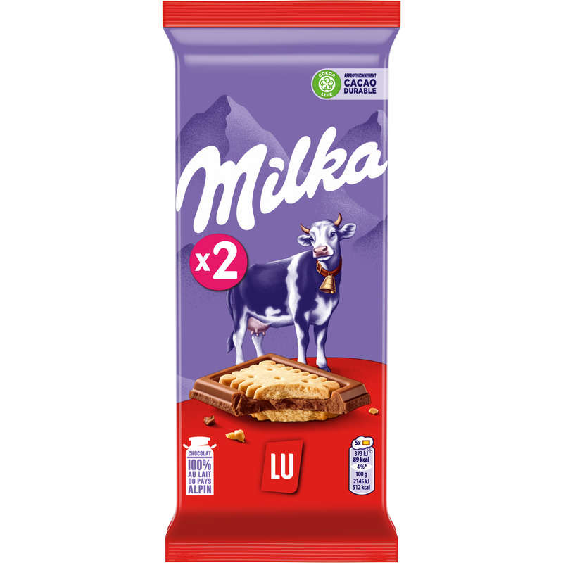 Milka Lu Tablette Chocolat au Lait et Biscuit 2x87 g