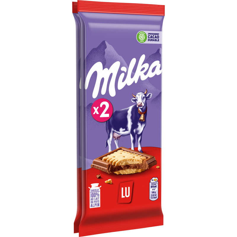 Milka Lu Tablette Chocolat au Lait et Biscuit 2x87 g