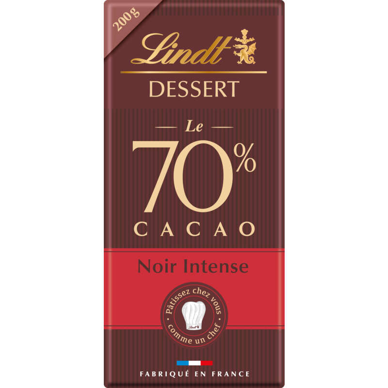 Lindt dessert tablette chocolat noir 70% intense 200g