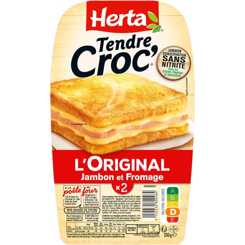 Herta Tendre Croc' L'Original Croque-Monsieur Jambon & Fromage x2 - 200g