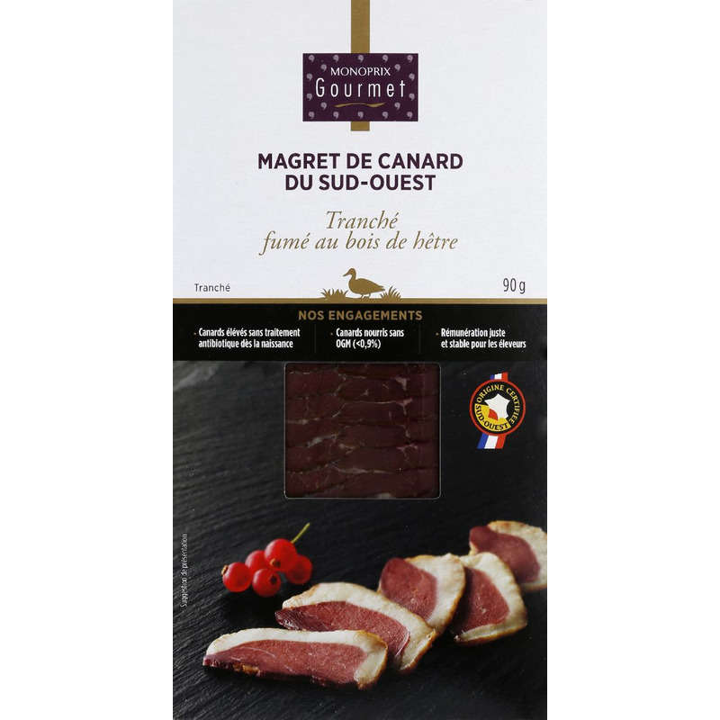 Monoprix gourmet Magret de canard tranché fumé 90g