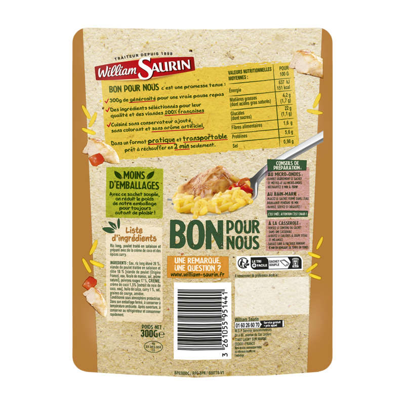 Williams Saurin Riz coco curry et poulet rôti 300g