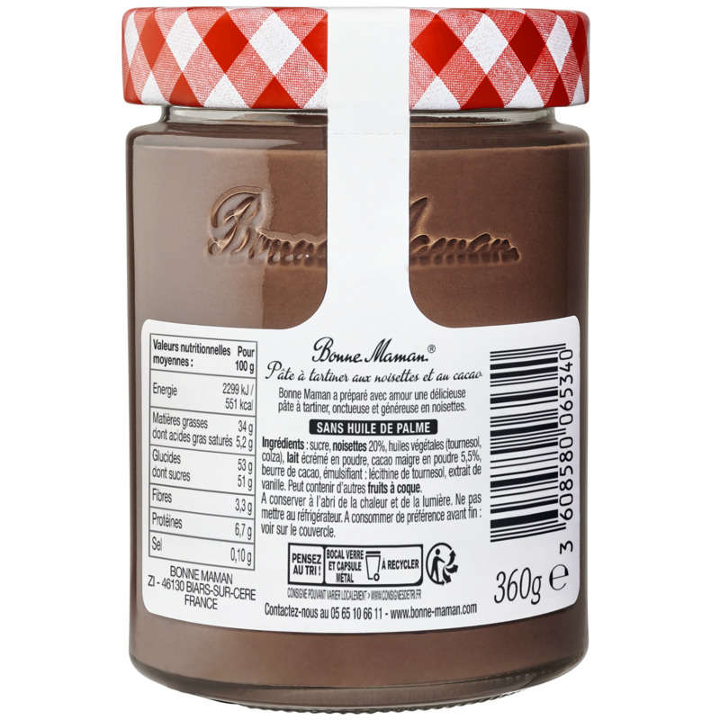 Bonne Maman Pâte à Tartiner Noisettes et Cacao 360g