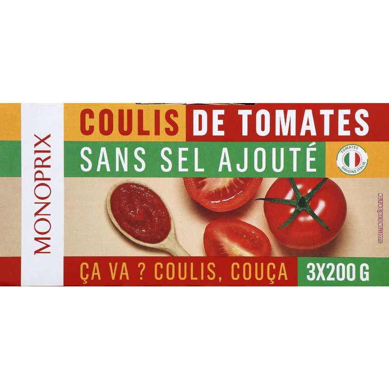 Monoprix coulis de tomate sans sucre ajouté 3x200g