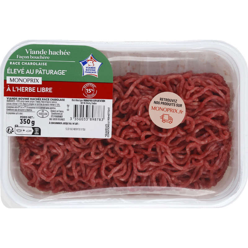 Monoprix Viande Hachée De Bœuf Façon Bouchère 15% Mg 350G