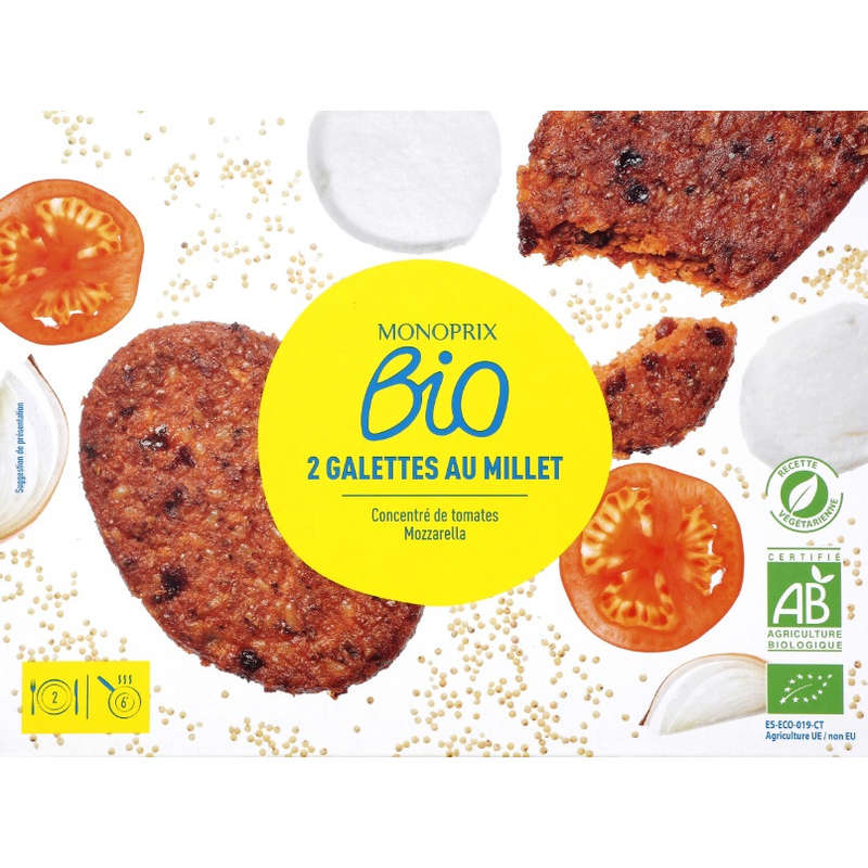 Monoprix Bio galette millet tomate mozzarella 200g