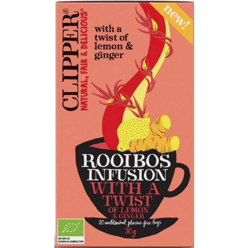 Clipper Rooibos Infusion Bio Au Gingembre Aromatisée Citron 30 G