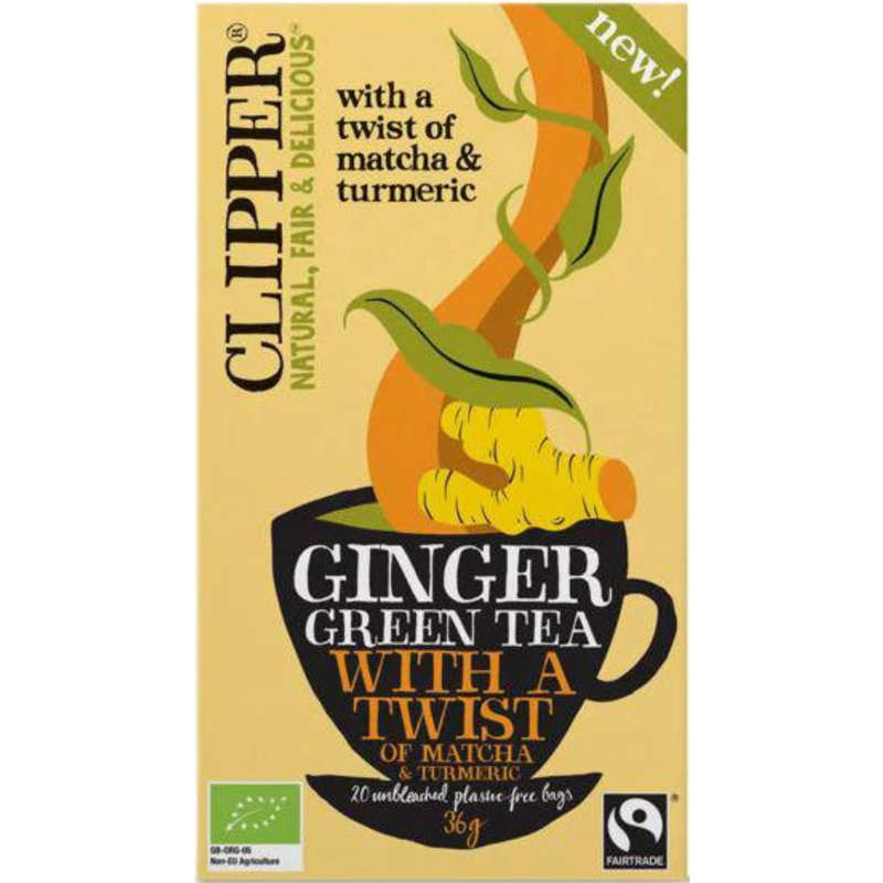 Clipper Ginger Thé Vert Bio Racine De Gingembre, Curcuma Et Matcha Aromatisé 36 G