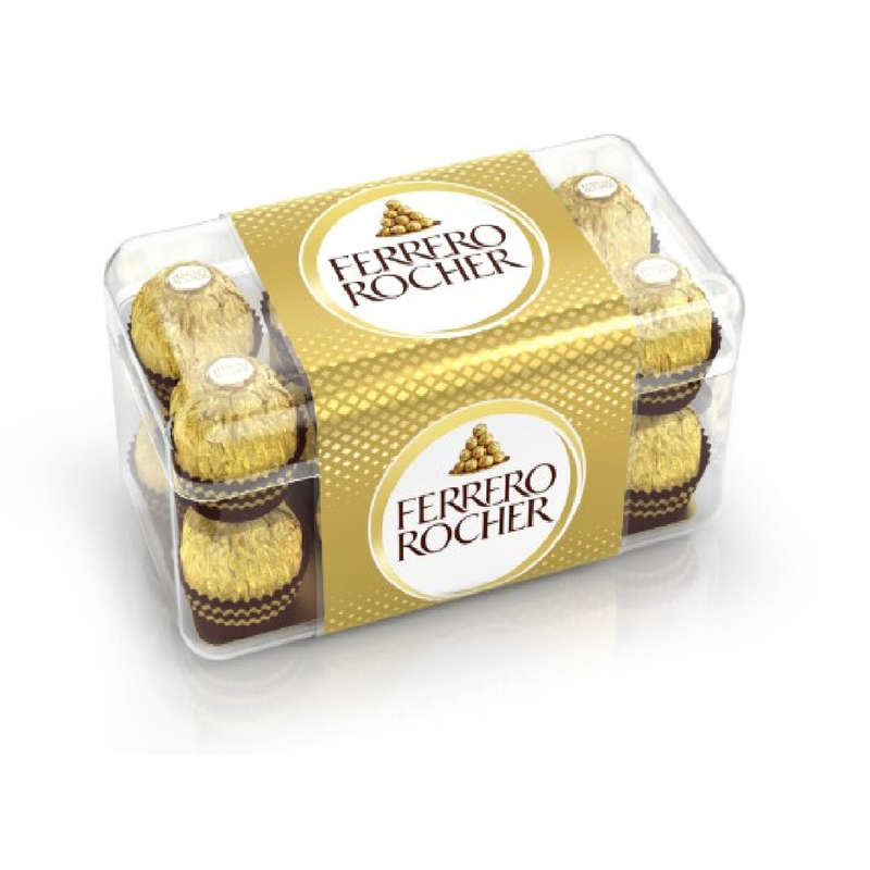 Ferrero rocher fines gaufrettes enrobées de chocolat au lait et noisettes avec noisette entière boite de 16 pièces 200g