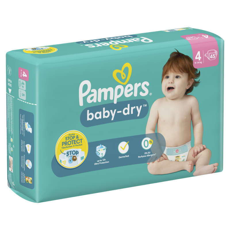 Pampers Baby-Dry Taille 4, 45 Couches, 9kg - 14kg