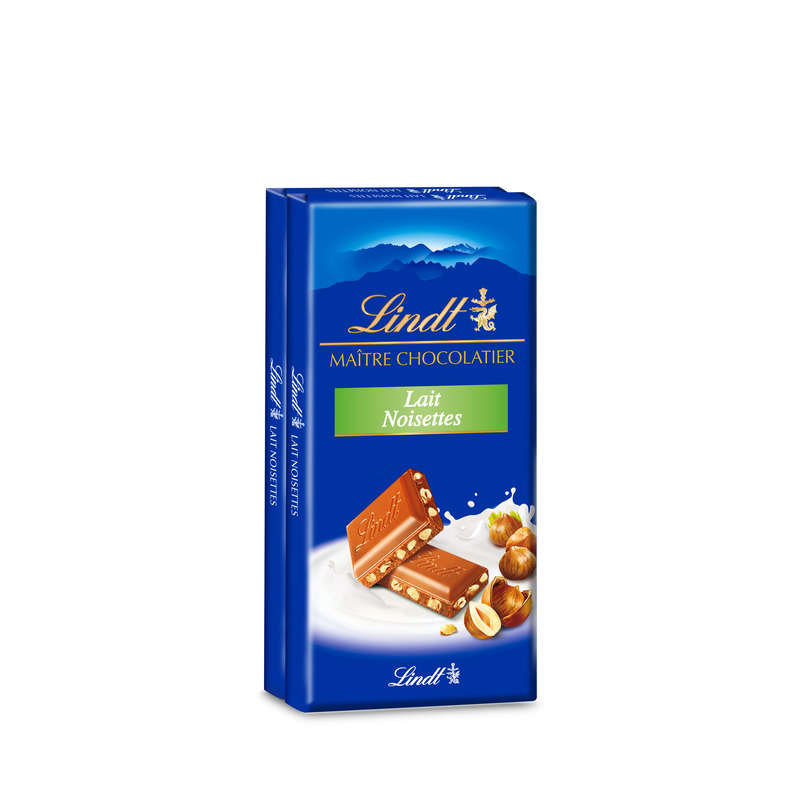 Lindt Tablette de chocolat MAÎTRE CHOCOLATIER Lait Noisettes 100g - Lot de 2