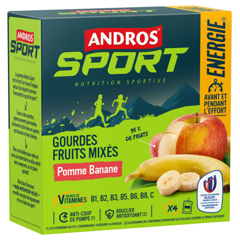 Andros Sport gourdes Fruits Mixés pomme Banane 4x90g