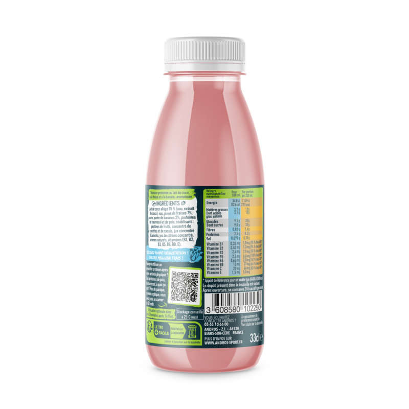 Andros Sport Smoothie Protéiné Fraise banane & Lait de coco 33cl