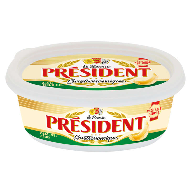 Président Beurre gastronomique demi sel 80% MG Beurrier 250gr