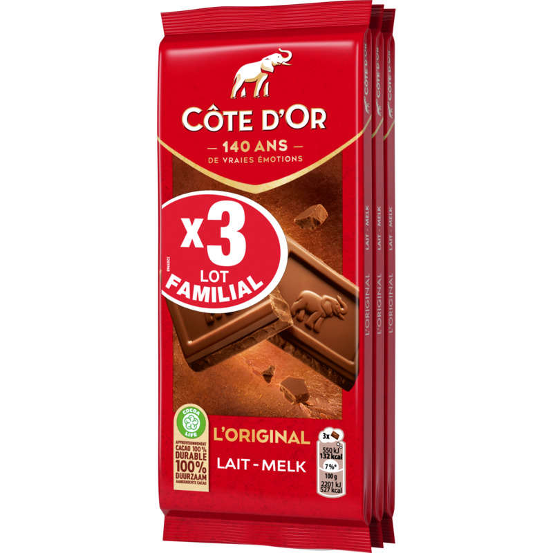 Côte d'Or L'Original Tablette Chocolat au Lait 3x100 g