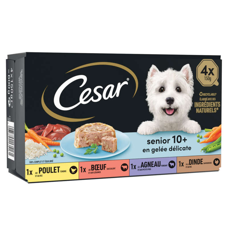 Cesar Barquettes pour chien en gelée 4 variétés senior 4x150g