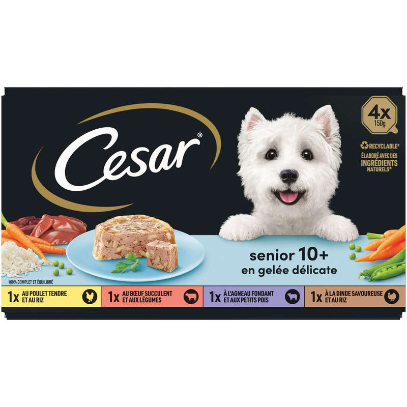 Cesar Barquettes pour chien en gelée 4 variétés senior 4x150g