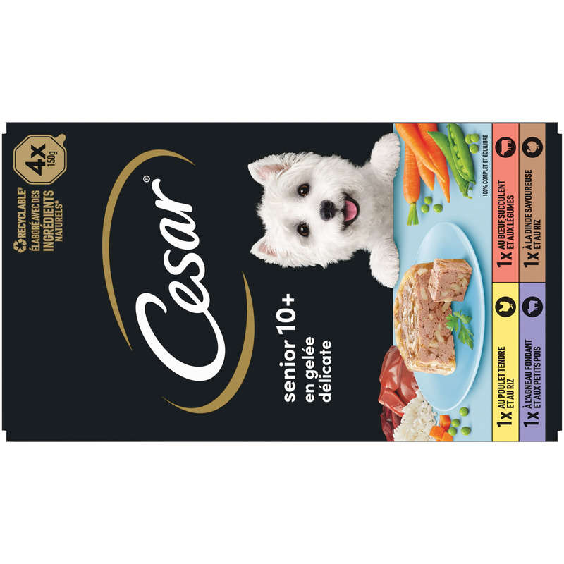 Cesar Barquettes pour chien en gelée 4 variétés senior 4x150g